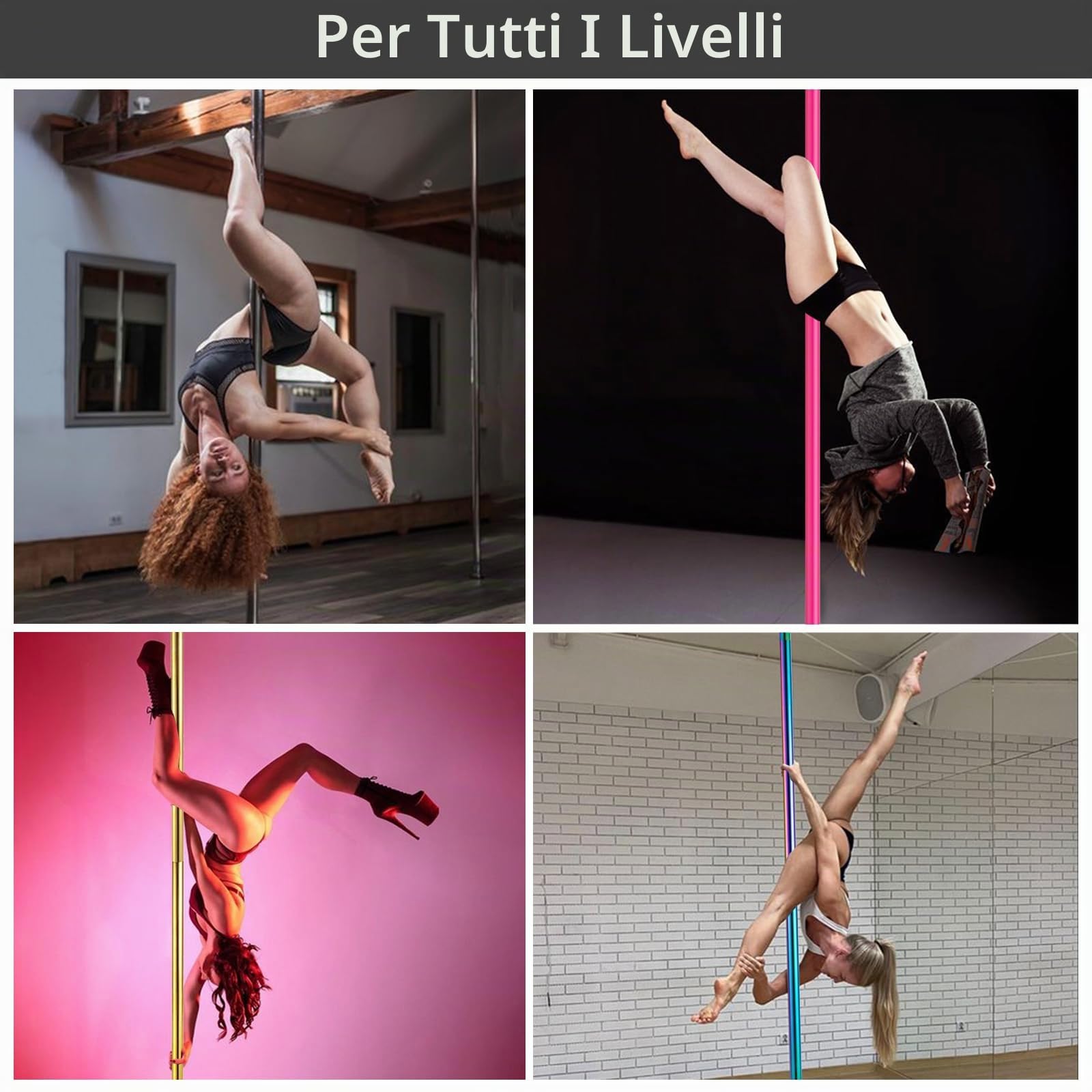 PRIOR FITNESS Asta da ballo permanente con piastra fissa, asta da ballo per casa, con supporto a soffitto e accessori di espansione, maggiore sicurezza e stabilità
