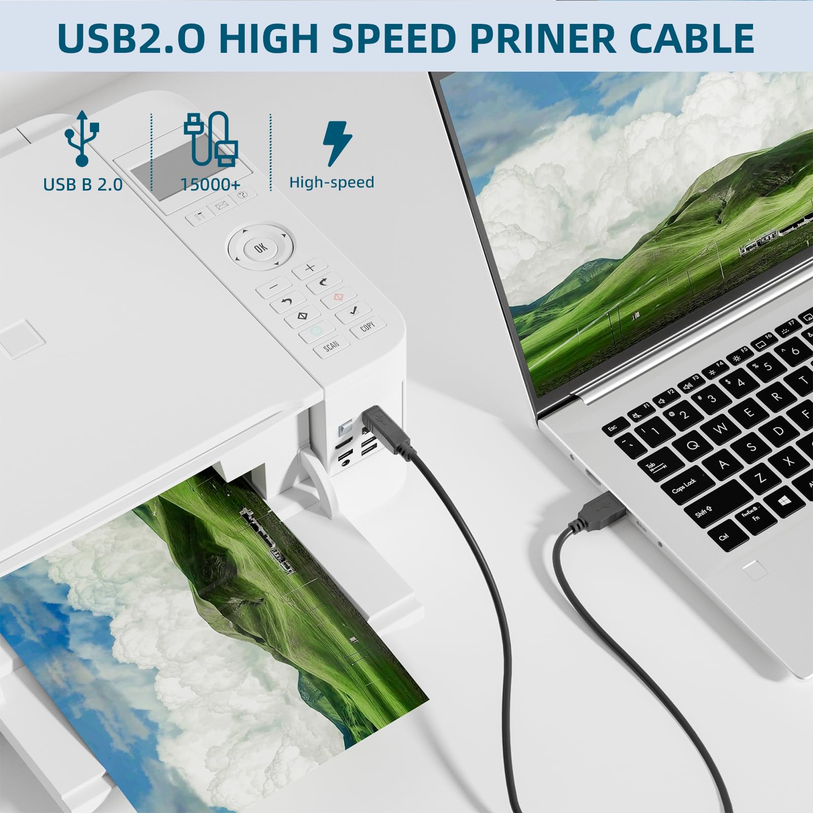 Cavo USB 2.0 per stampante, 9 m, USB 2.0 tipo A a tipo B, cavo per stampante (nero, 9 m)