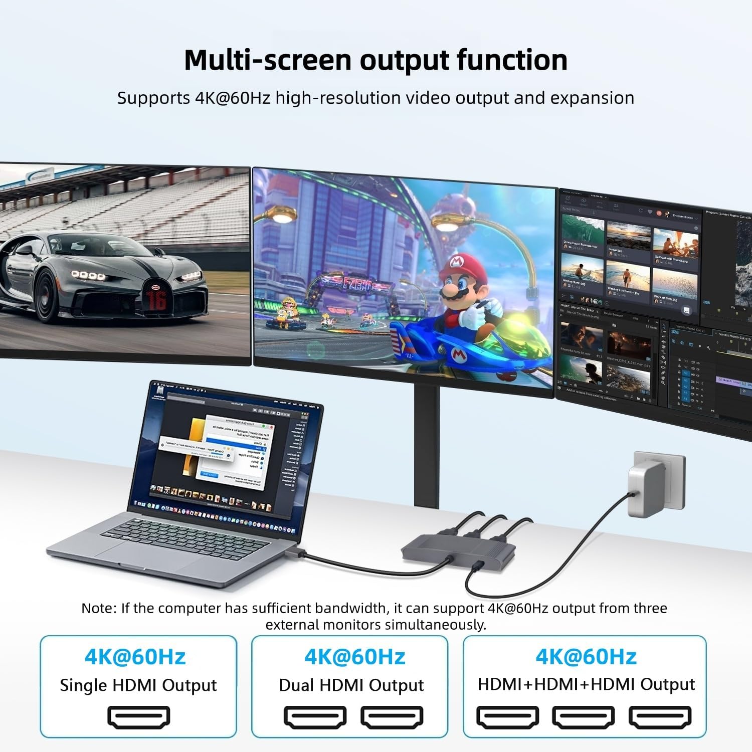 DisplayPort to HDMI Splitter for Multi Monitor Adapter, HDMI Splitter Extended Display 1 in 3 Out MST Hub (4K@60Hz) for Extended or Cloned Display Mode, DP to 3X HDMI Port with PC, NVIDIA AMD-grey