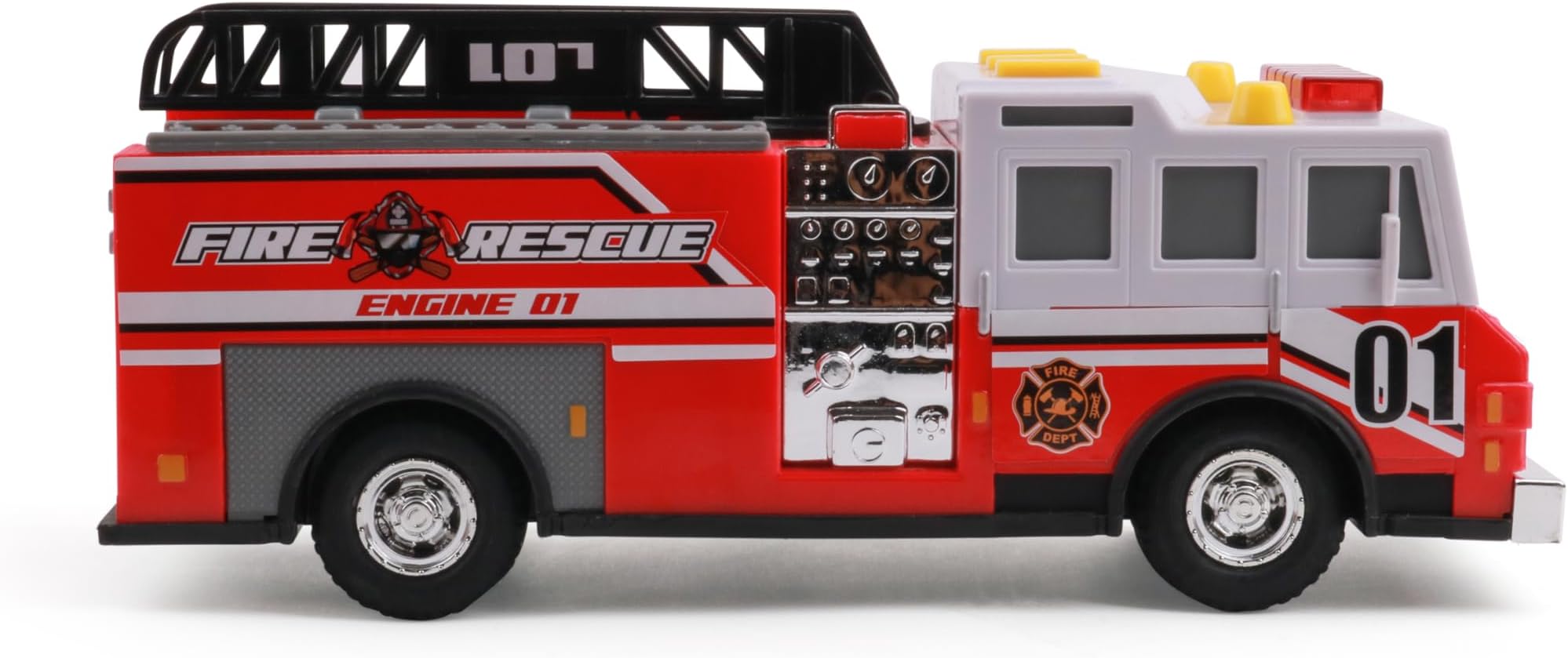 Mighty Fleet Rescue Force 12" Fire Truck Ladder Toy with Realistic Lights & Sounds, Free Wheeling Play & Working Ladder! Ages 3+