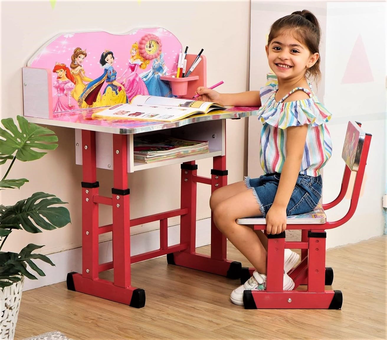 Engineered Wood MLU Study Desk/Kids Study Table and Chair Set (MDF Pink) Height Adjustabley Baby Age Between 2-11