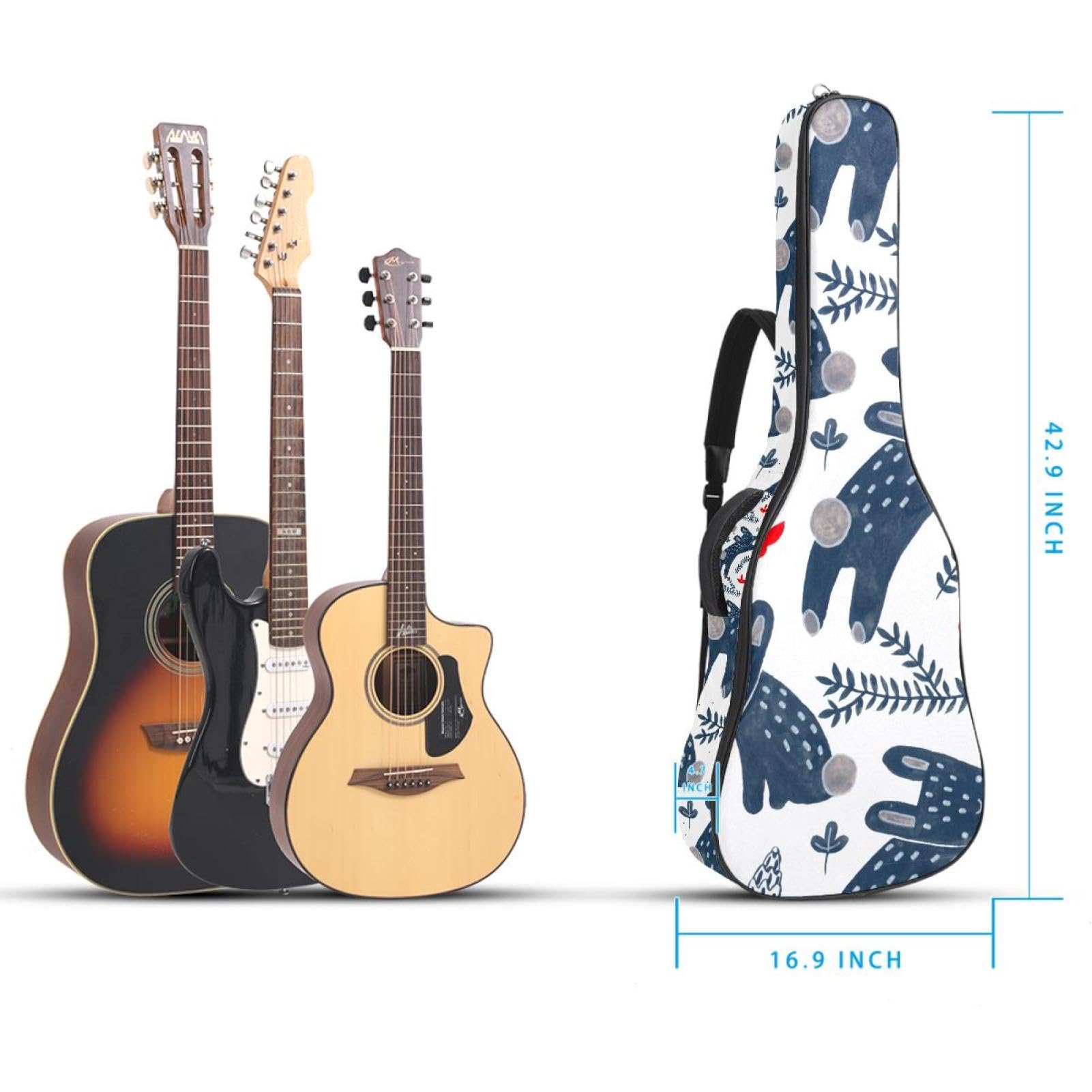 Torba na gitarę akustyczną wodoodporny plecak na gitary gruby miękki wyściełany kreskówka królik klasyczna obudowa na gitarę, wielobarwny, 42.9x16.9x4.7 in, Organizer do torby