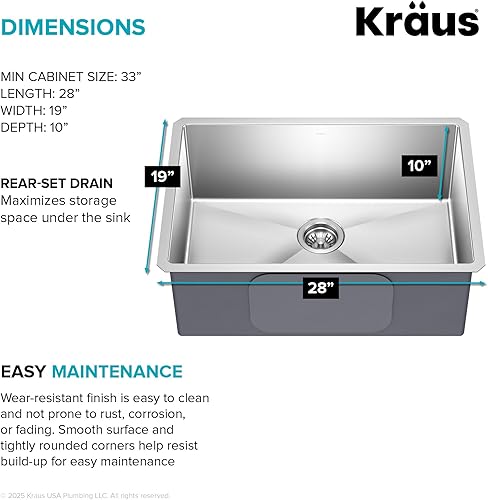 Vista 99 de Kraus KHU101-24L Standart PRO 24-inch Undermount 16 Gauge Single Bowl Laundry and Utility Sink, 24 Inch, Tight Radius