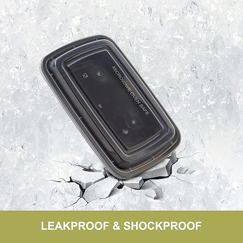 Miniatura 5 de Paquete de 50 recipientes de plástico de 38 onzas, reutilizables, a prueba de fugas, con tapas, sin BPA, aptos para microondas, lavavajillas y