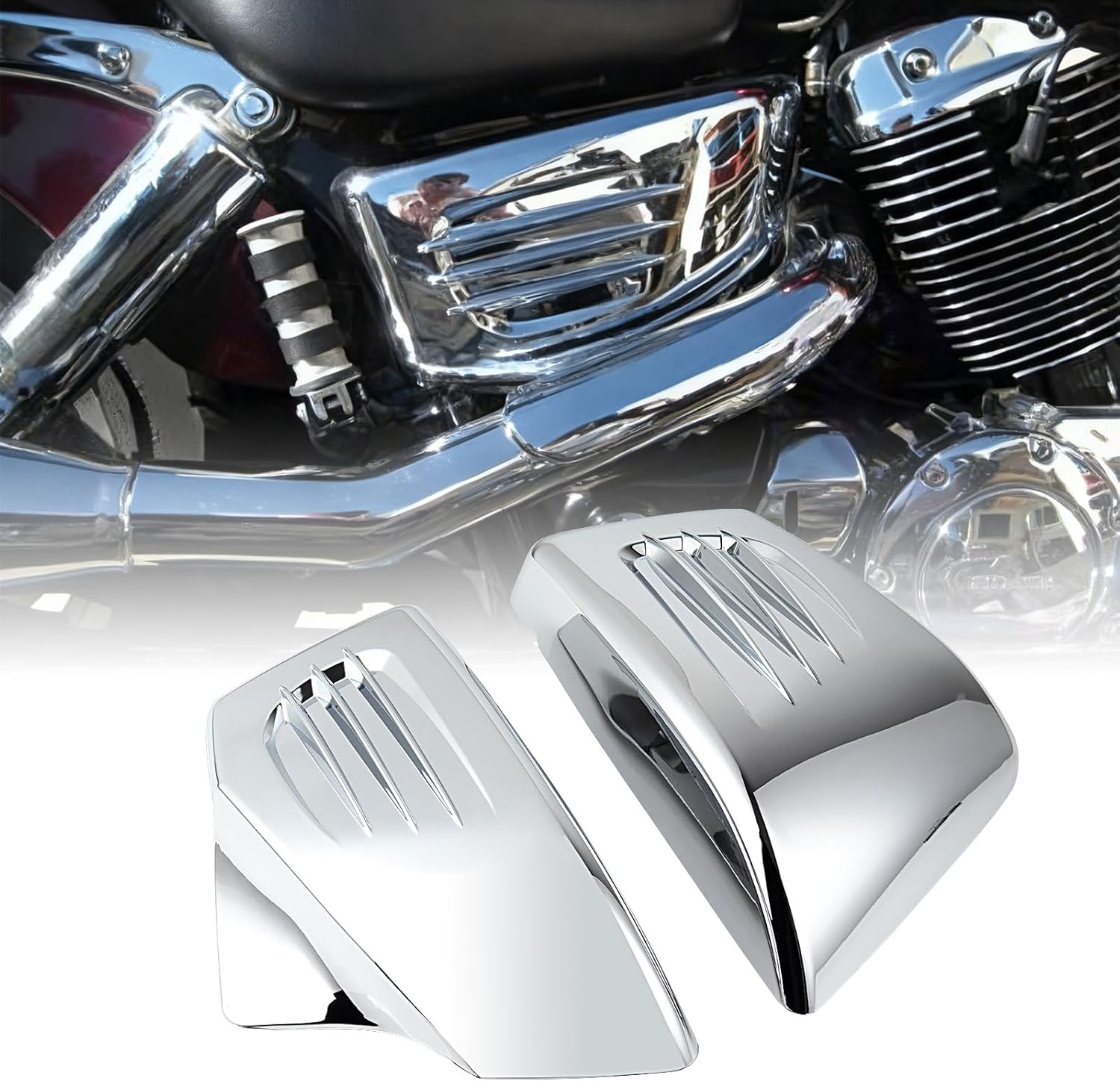Chrome Set Battery Side Cover Panel, Fairing Frame Guard Trim for 1995-2000 Honda Shadow ACE VT1100C2, 2000-2007 Sabre VT1100C2, 1998-2001 ACE Tourer VT1100T, ABS Housing, 2pcs Left Right