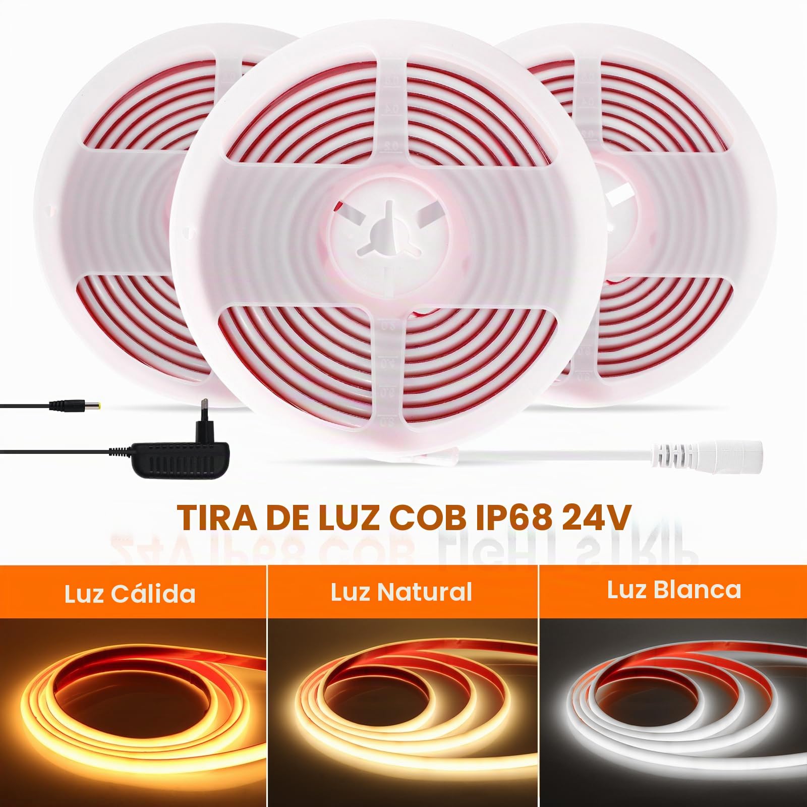24V COB LED Tira de Neón [15m,Blanco Natural 4000-4500K]，288 LEDs/m Tira LED FCOB Cortable CRI85+，IP68 Impermeable Flexible，Hogar/tienda de iluminación decorativa
