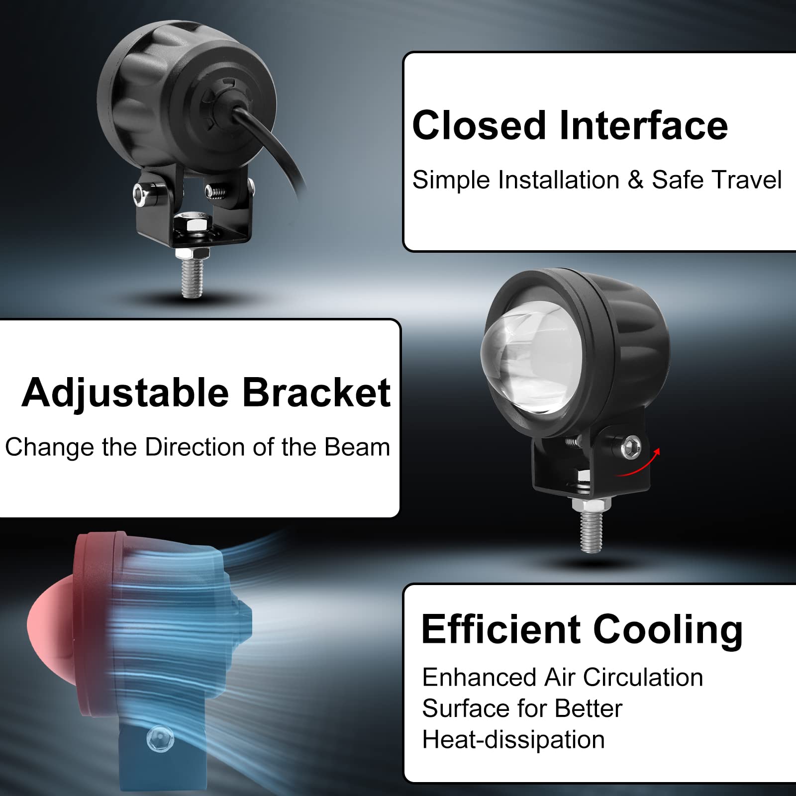 Biqing 2PCS Faretti Supplementari LED Ambra/Bianco per Moto 12V 24V - Fendinebbia con Interruttore