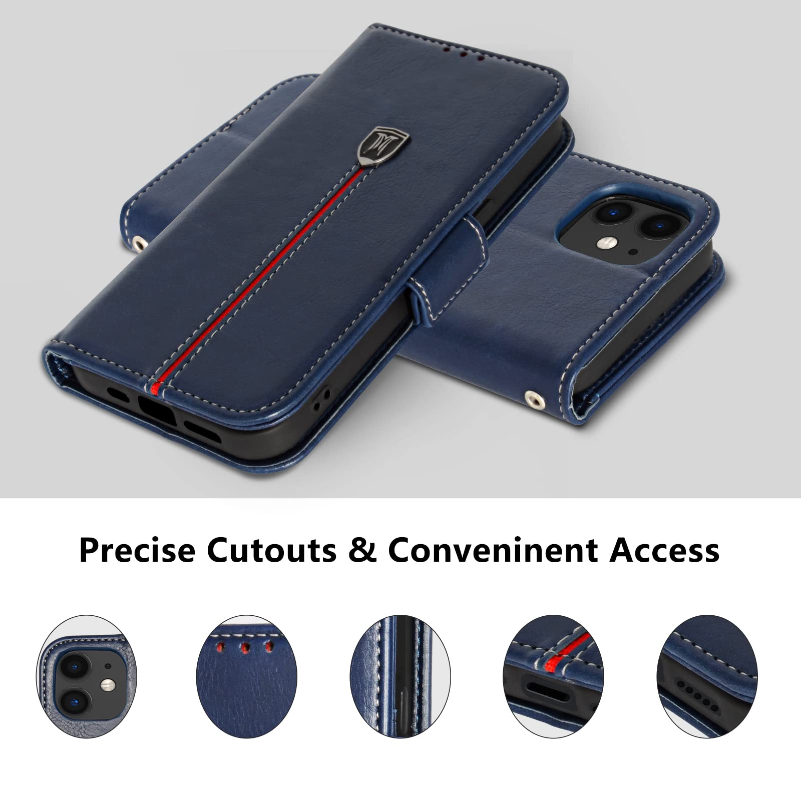 FMPC Custodia Portafoglio Con Supporto Per IPhone 11 - Pelle PU Magnetica, Blu, Slot Carte