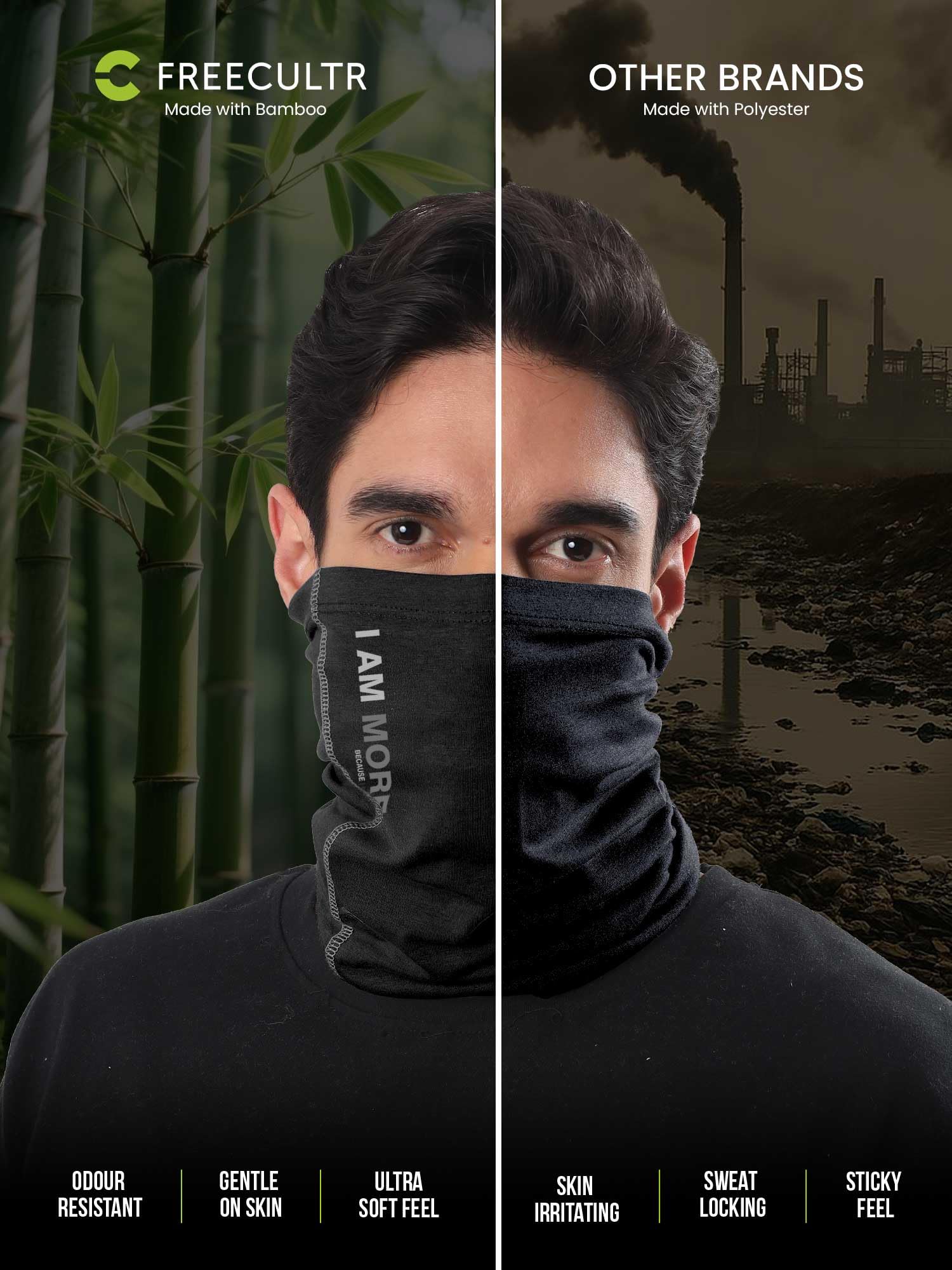 Freecultr Unisex Bamboo Bandana, Anti Microbial Super Soft & Comfort Fit, Breathable Multipurpose Headband, Face Mask for Dust Protection and Sun - Printed Pack of 2-Black,Charcoal 2