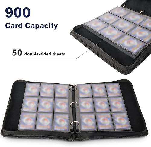 Miniatura 2 de Joiish Carpeta de tarjetas de 900 bolsillos para tarjetas Pokémon, soporte de 9 bolsillos de carga lateral, álbum de tarjetas de juego y deportes,