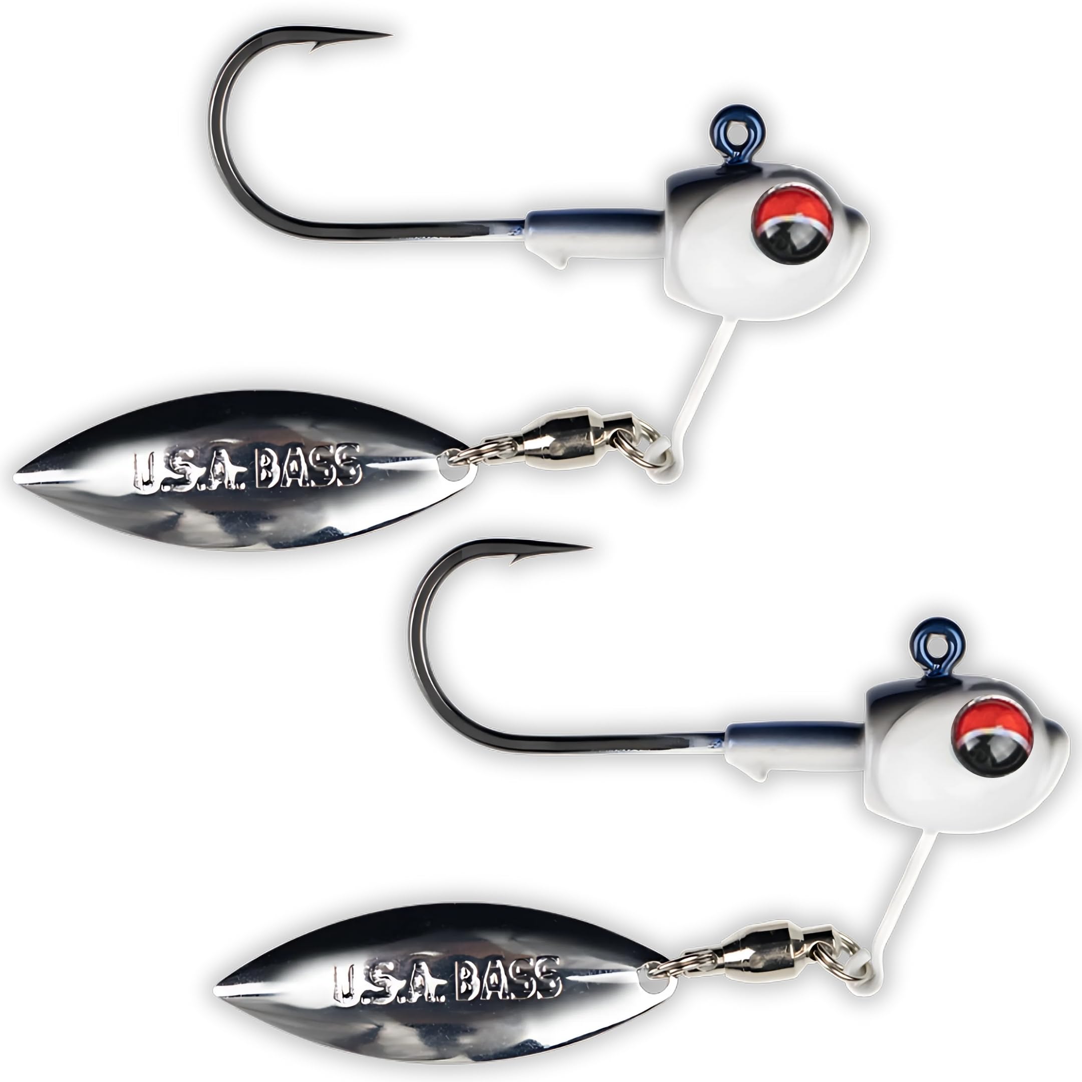 USA BASS Tackle Mark-27 Underspin Swimbait Jig Head Tackle Built for Giant Largemouth Smallmouth Spotted Bass - Custom Blades, Paint, Owner Hooks