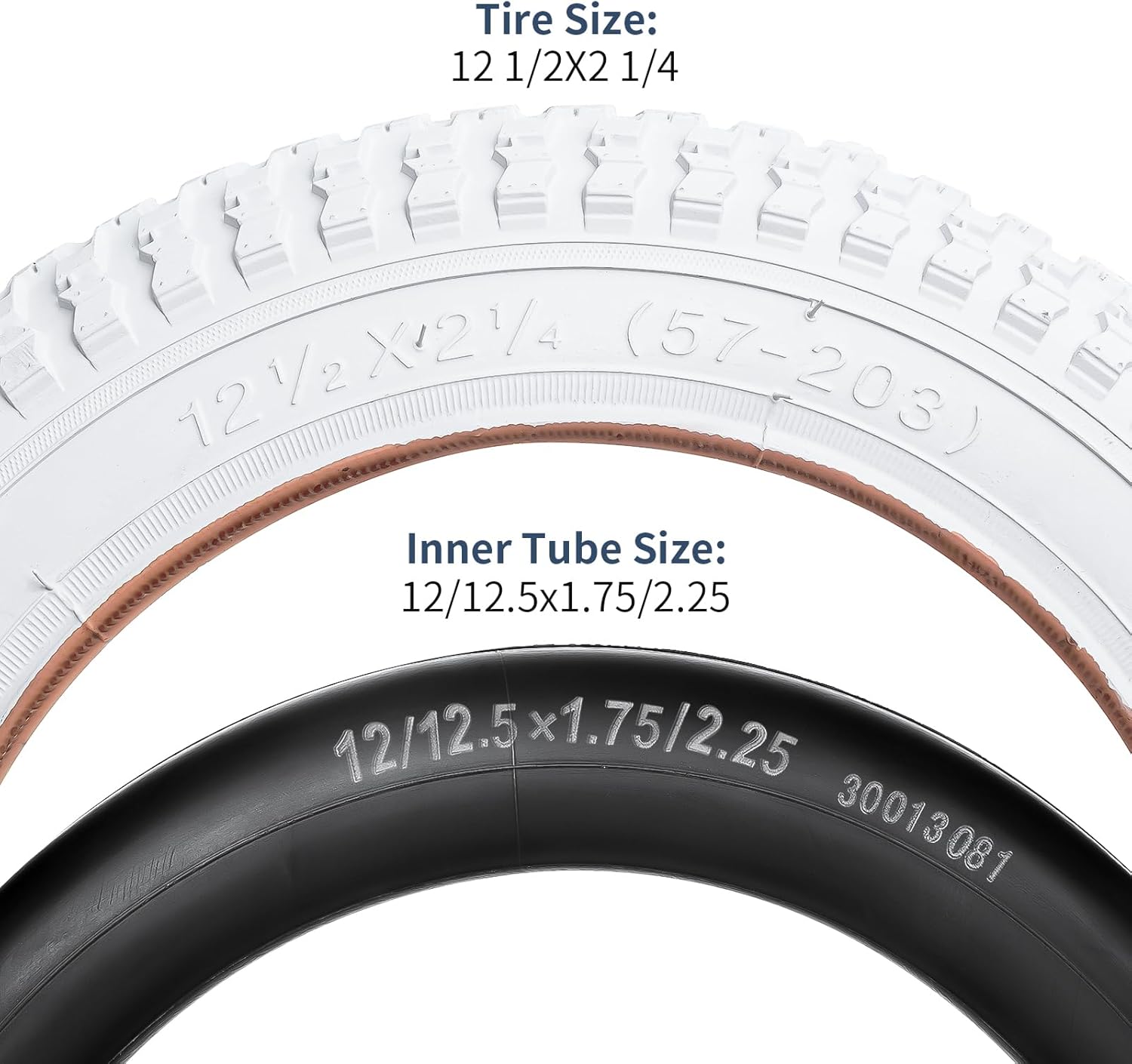 2-PCS 12 ½ Kid Bike Tires 12 1/2x2 1/4 (57-203) and 12.5 Bike Tubes Schrader Valve Compatible with 12 ½ x 2 ¼ 12.5 x 2.25 12 1/2 x 2 1/4 Bike Bicycle Tires and Tubes-White (Y-1020)