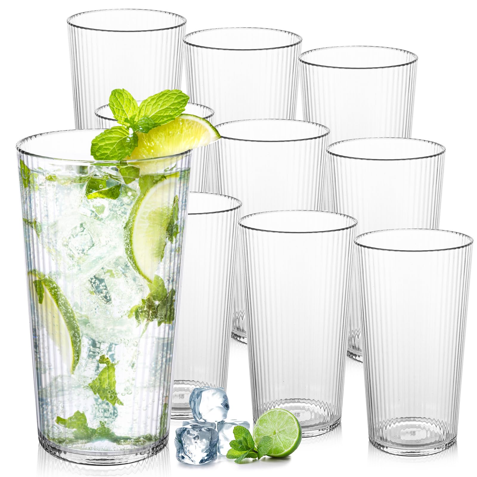 APACALI 10 Pack 400ml Plastic Tumblers, Plastic Glasses Reusable, Stackable Plastic Drinking Glasses, Unbreakable Plastic Tumblers for Adults Party Picnic, Clear