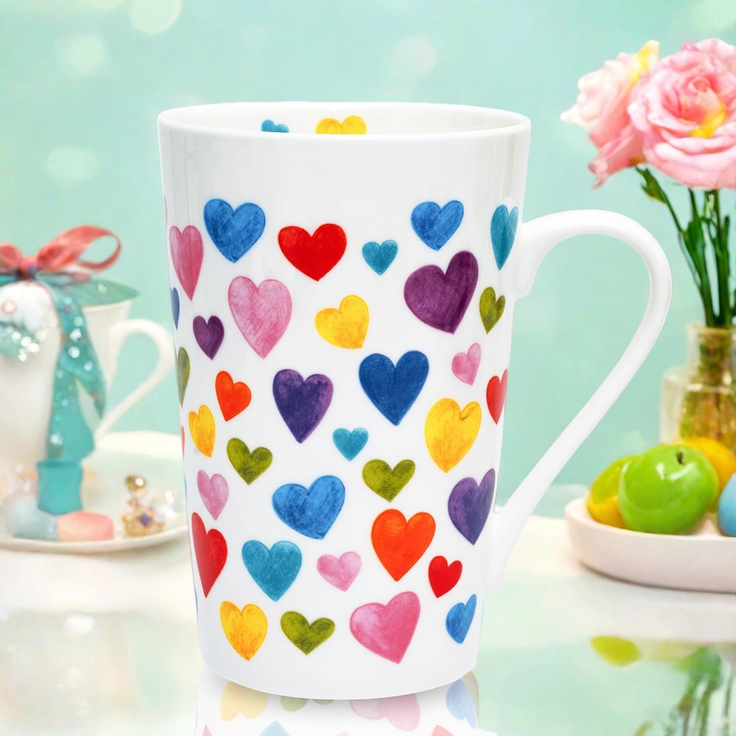 13oz Heart Coffee Mug Bone China Colorful Heart Coffee Mugs Cute Coffee Teacup Heart Gift for Women Mom - Image 7
