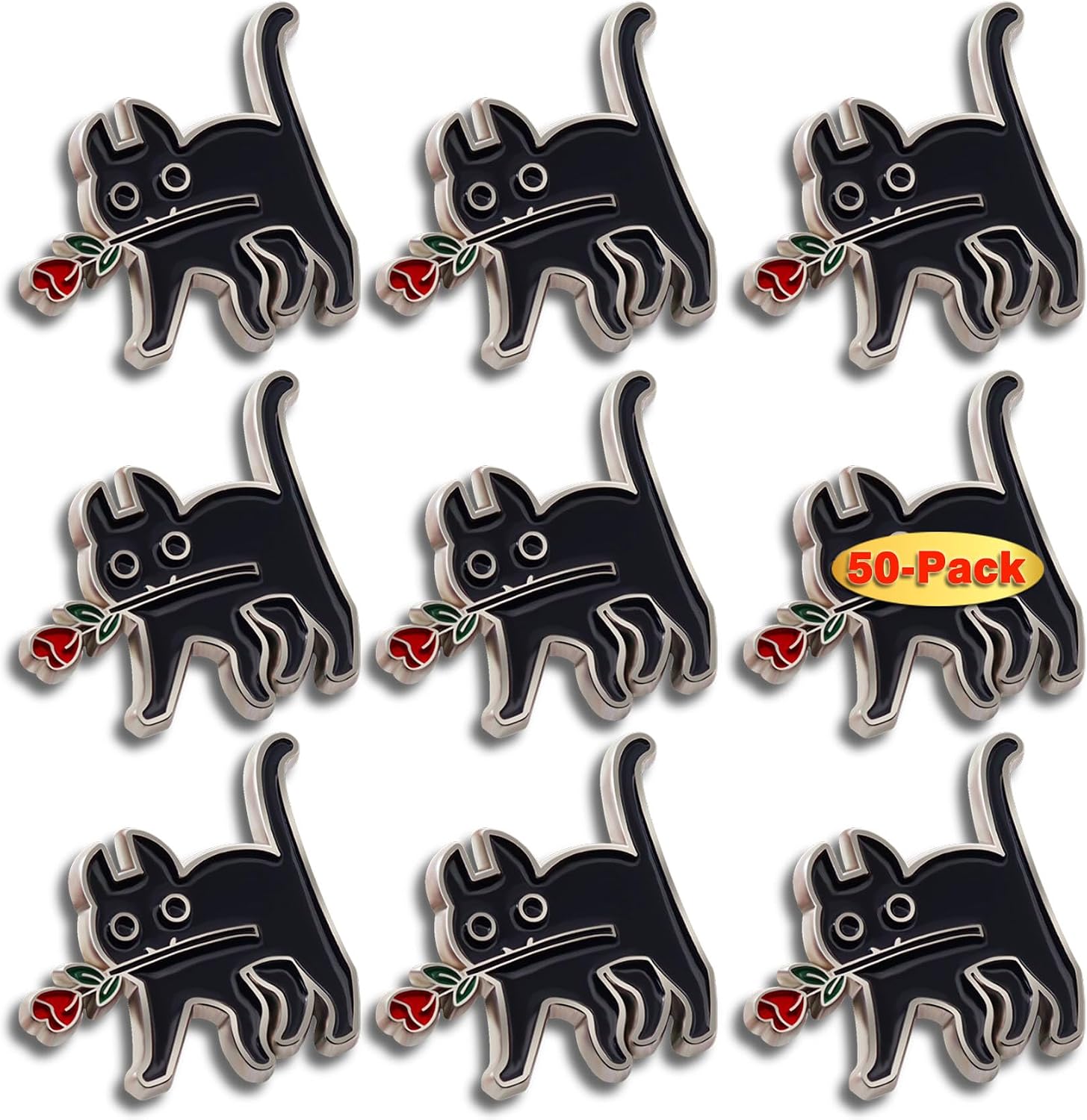 Pack of 6/12/50/100 Enamel Rose Cat Pin Women Girls Pin Brooches Funny and Cute Pet Pins for Clothes