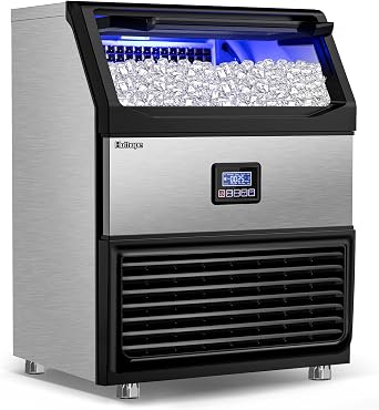 Commercial Ice Maker Machine 450LBS/24H with 77LBS Large Ice Storage Bin, 144Pcs Clear Ice Cubes in 11Mins, Stainless Steel Under Counter Industrial Ice Machine for Bar, Restaurant Business