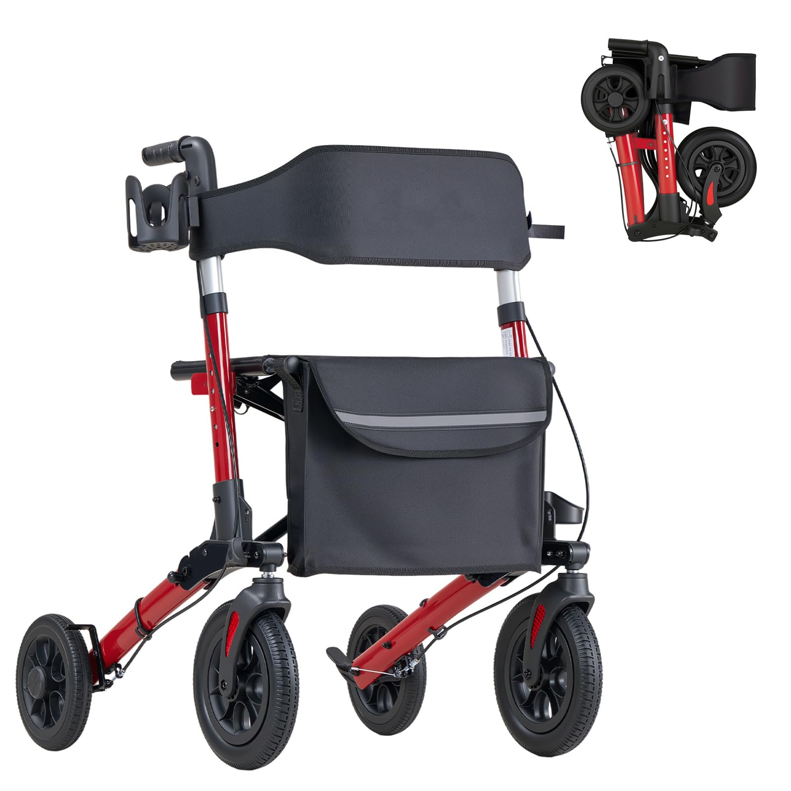 VEVOR Deambulatore con Sedile Carico Max 136 kg per Sostegno Camminata, Deambulatore Pieghevole in 3, Ausilio Struttura in Alluminio con Ruote Maniglia Regolabile e Porta Bastone, per Anziani Disabili
