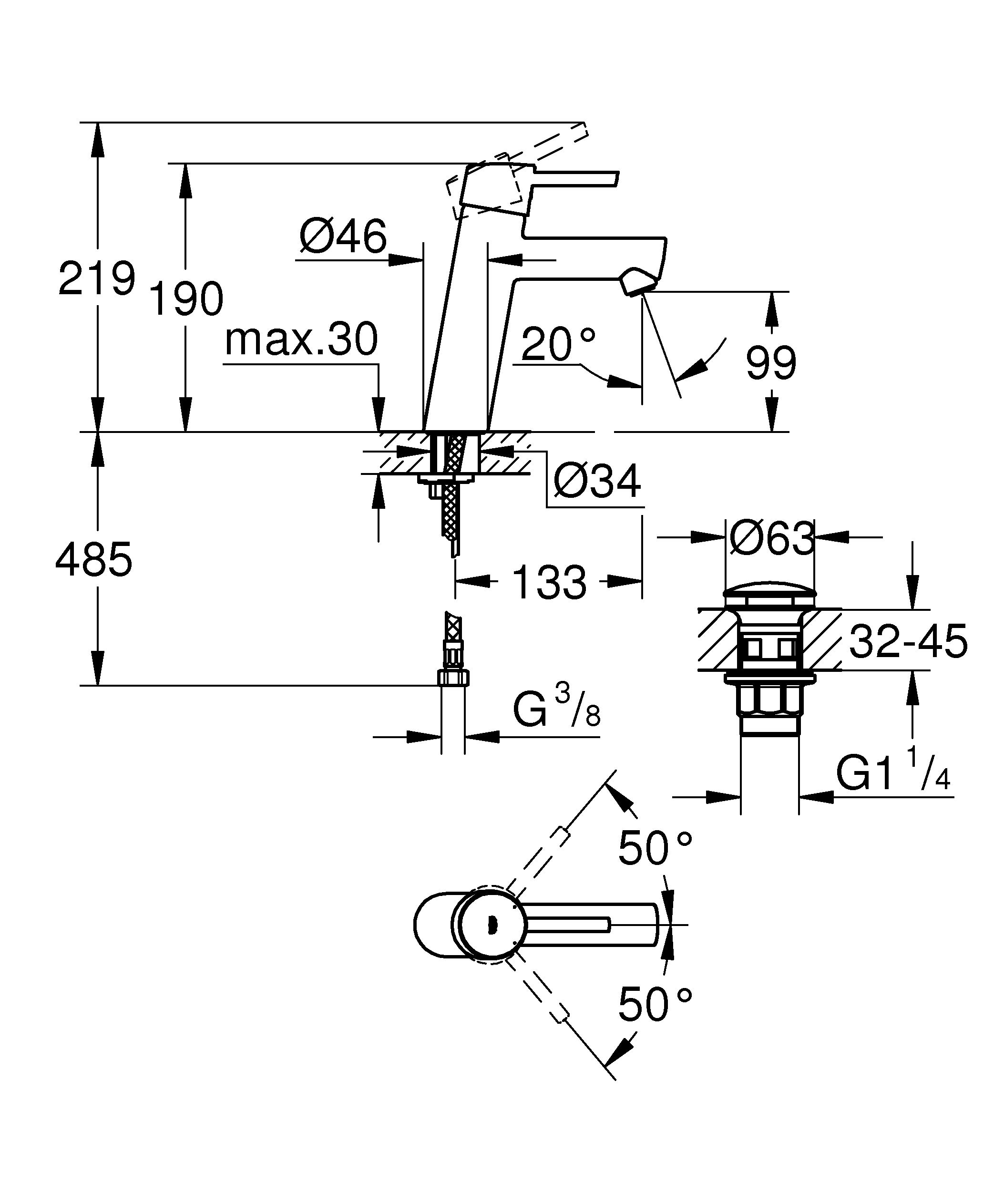 GROHE Concetto | Badarmatur - Einhand-Waschtischbatterie | M-Size | Einlochmontage | chrom | 23932001
