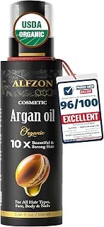 𝓐𝓛𝓕𝓩𝓞𝓝 Moroccan Argan Oil 100% Pure USDA Organic Hair Treatment, Cold Pressed For Dry, Damaged, Curly & Frizzy Hair, Skin, Face, Body & Beard Natural Anti Aging for Women & Men, Large 3.38 oz