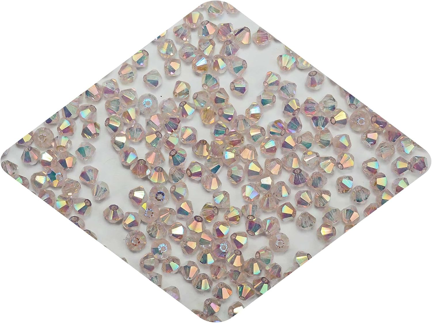 Rosaline Marvel-AB, Czech Glass Beads, Machine Cut Bicones (MC Rondell, Diamond Shape), Light Pink Crystals Coated with Rich Aurora Borealis, Size 4mm, 360pcs