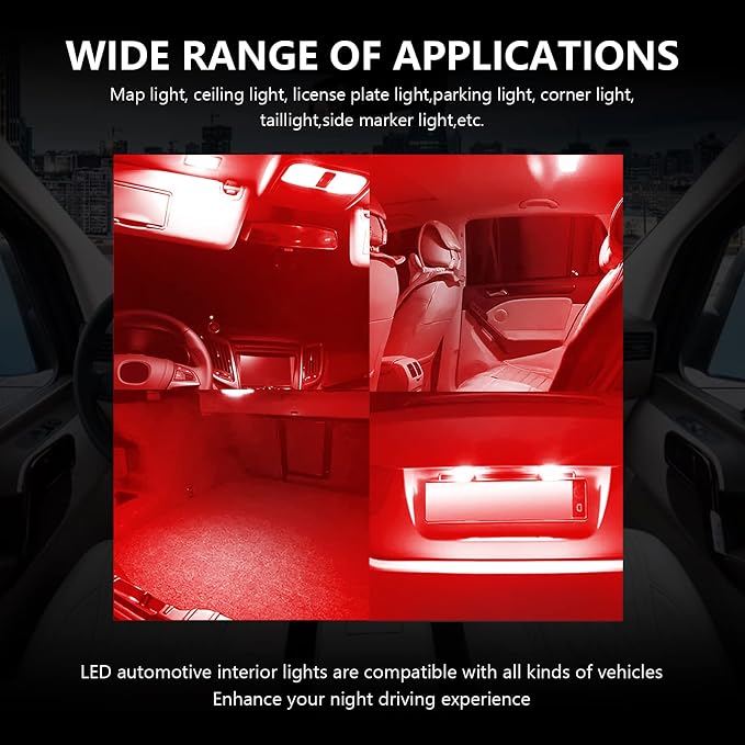 Jeseny Kit 24 Bombillas LED para Auto Color Rojo miniatura 6