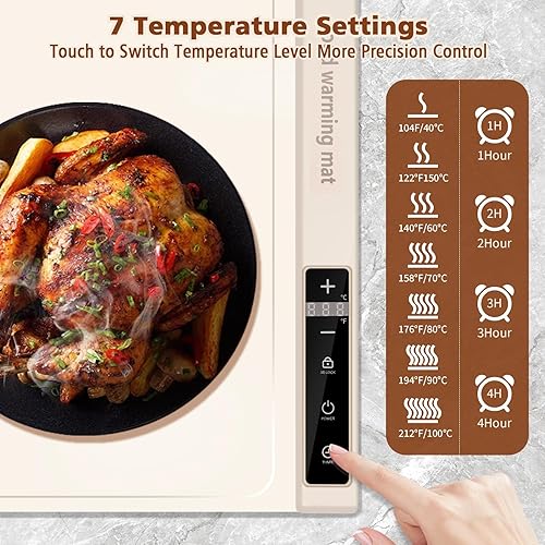 Miniatura 3 de Tapete de calentamiento de alimentos extra grande con calor  Bandeja eléctrica de silicona para calentar alimentos para bufé, tapete calentador de