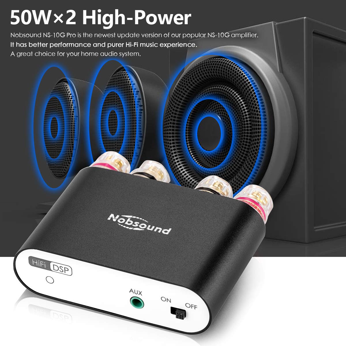 Hоttеѕt Sаlе Nobsound NS-10G PRO 100W Bluetooth 5.0 Power Amplifier 2.0 Channel Stereo Audio Amp Wireless Receiver Hi-Fi DSP Home Speaker (Black)