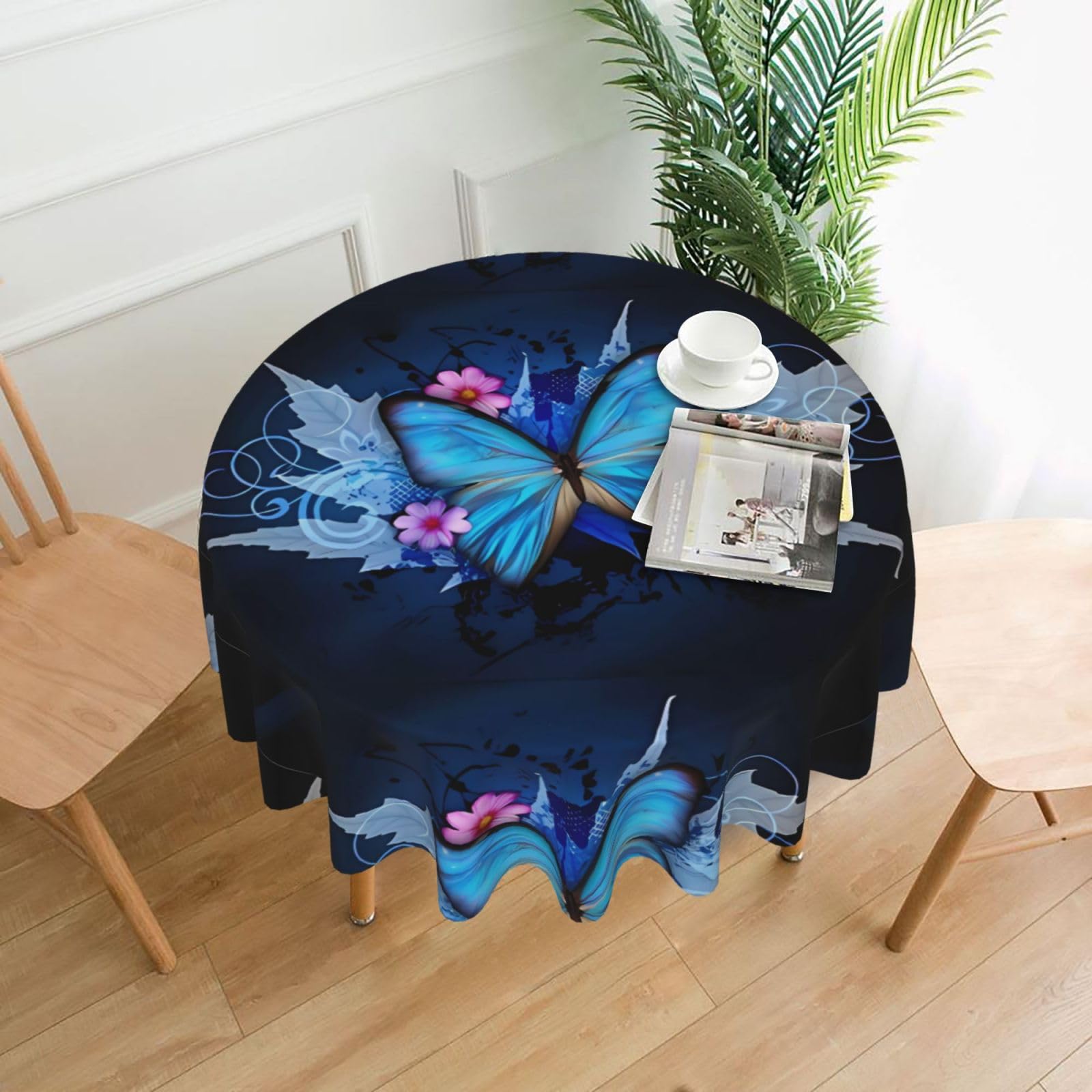 WHJSHOP Cute butterfly Prints Round Table Throw 60 Inch – Waterproof Table Cover for Dining, Coffee Tables, Parties & More - Soft, Wrinkle-Resistant Table Layer