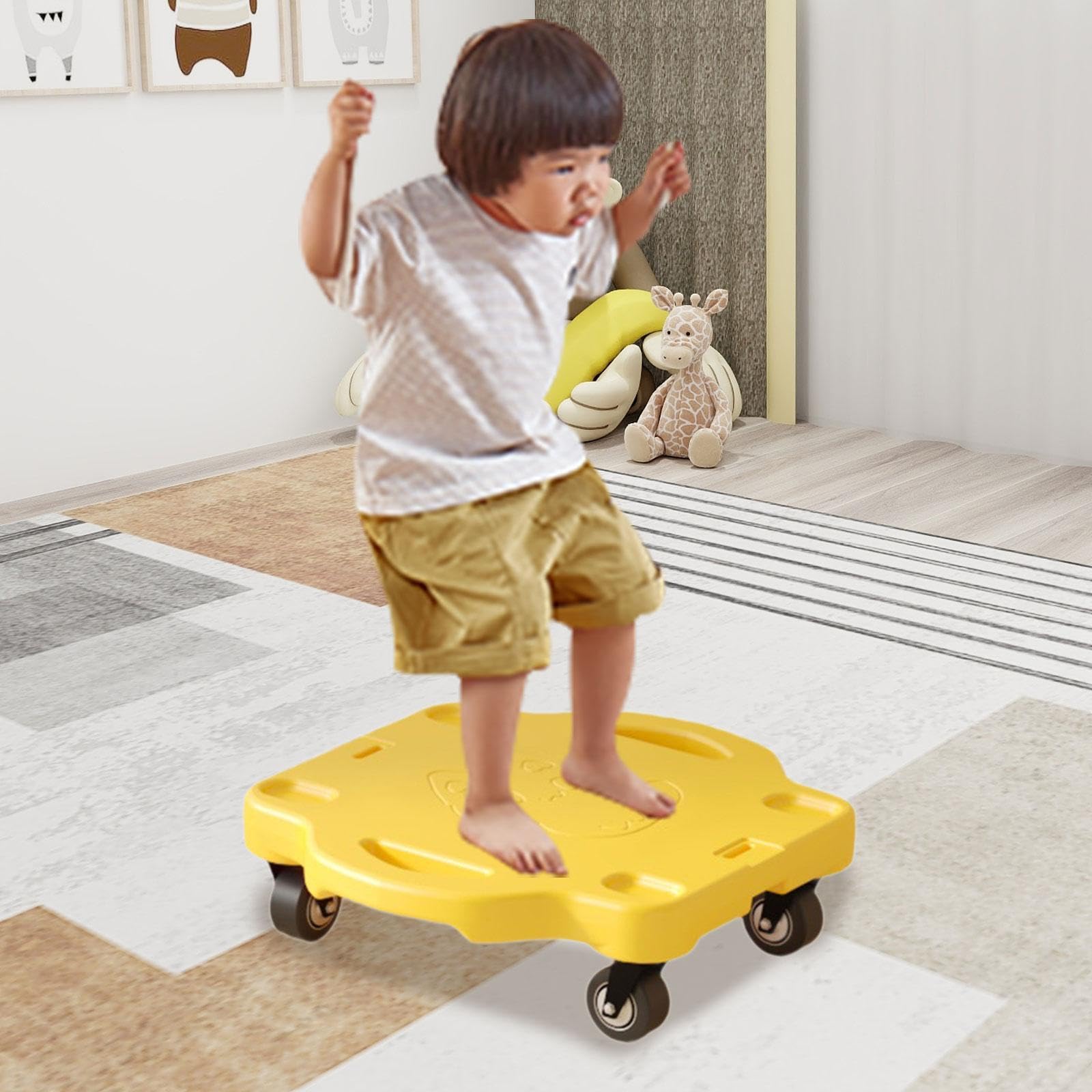 Scooters Board Monopatín Niño Asiento Juguete Sensorial Material HDPE Función Educación Física Coordinación Motor Adecuado para Actividad, Amarillo, M