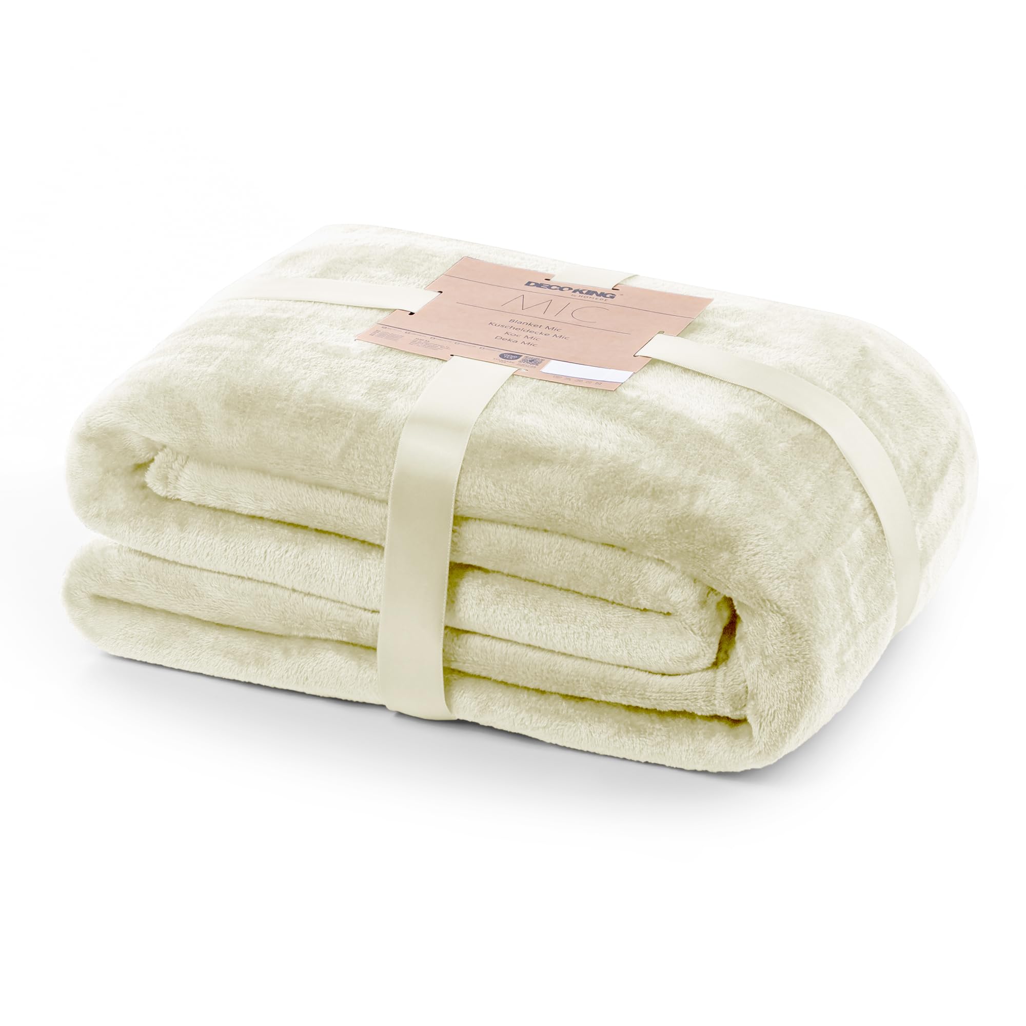 DecoKing Microfibre Fleece Blanket 70 x 150 cm Extra Soft and Warm Monocolour Mic Cream