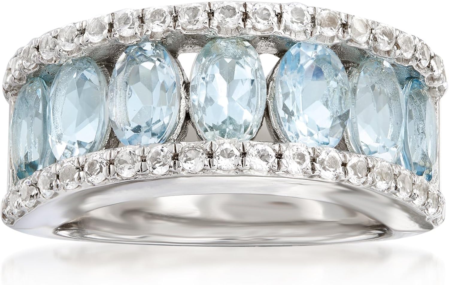 Ross-Simons 2.80 ct. t.w. Aquamarine and .70 ct. t.w. White Topaz Ring in Sterling Silver