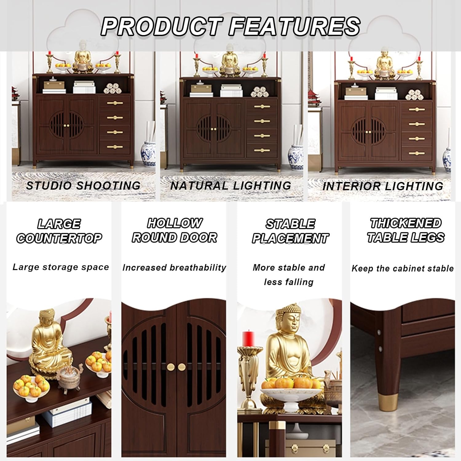 Meditation Altar Table with Multiple Storage Spaces,Chinese Fengshui Statue Display Cabine,Niche Display Stand,Japanese Floor Table