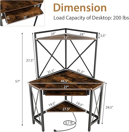 Miniatura 3 de Tangkula Escritorio esquinero con gabinete y estación de carga, escritorio de computadora que ahorra espacio con estantes y bandeja para teclado,