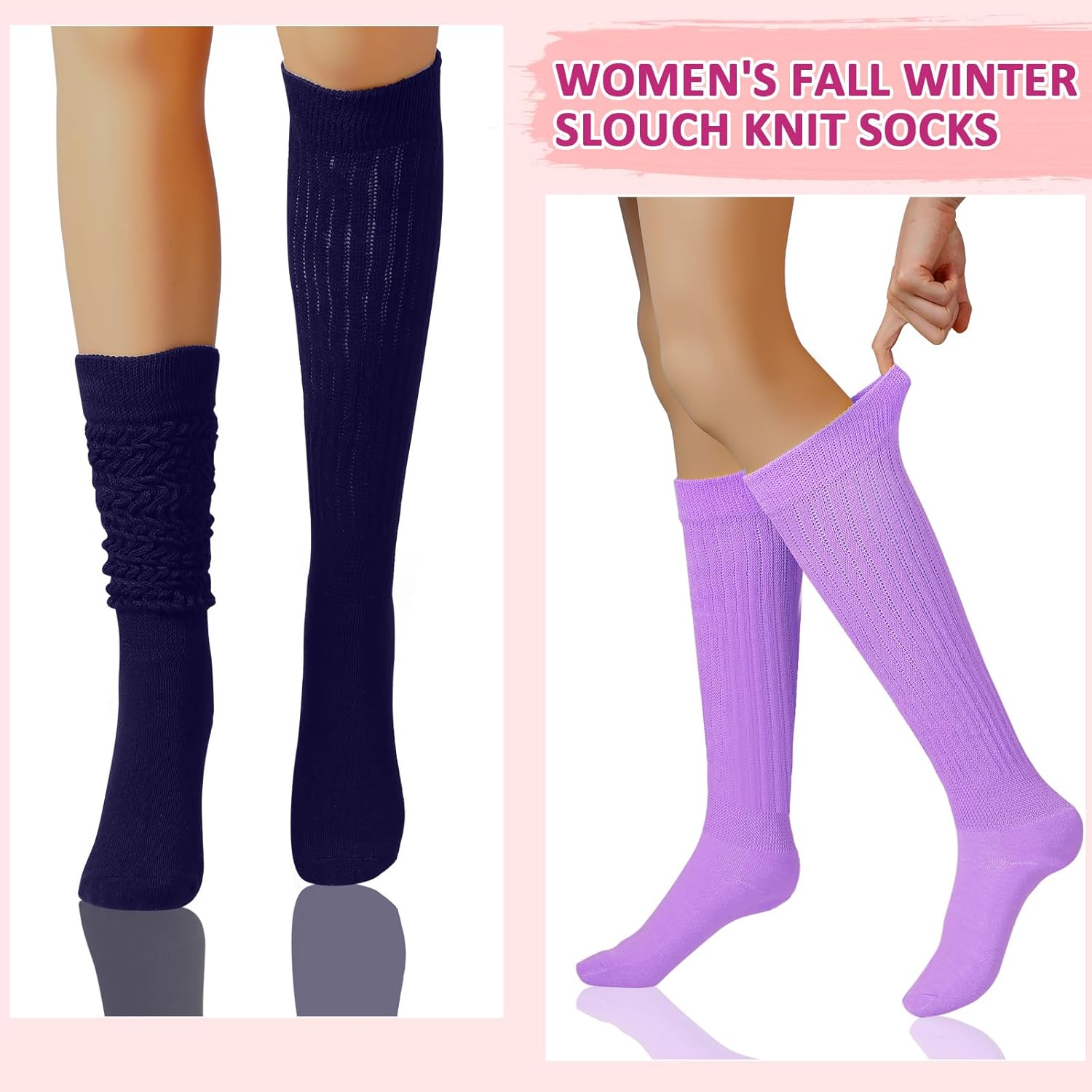 14 Pairs Slouchy Socks for Women Color High Sock Scrunch Socks Extra Long Knee Sock, Size 9-11 Valentine's Day Gift(Fresh Color) - Image 5