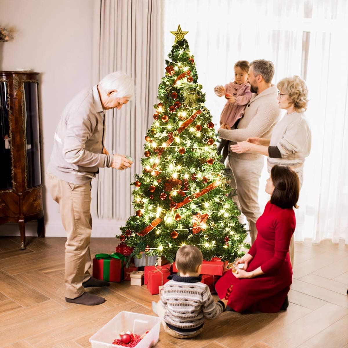 RELAX4LIFE Árbol de Navidad 210 cm con 950 Ramas, Árbol de Navidad Artificial con Hojas de PVC, Soporte de Metal y Almohadillas Antideslizantes, Arvore de Natal para Salón, Tienda, Oficina (210 cm)