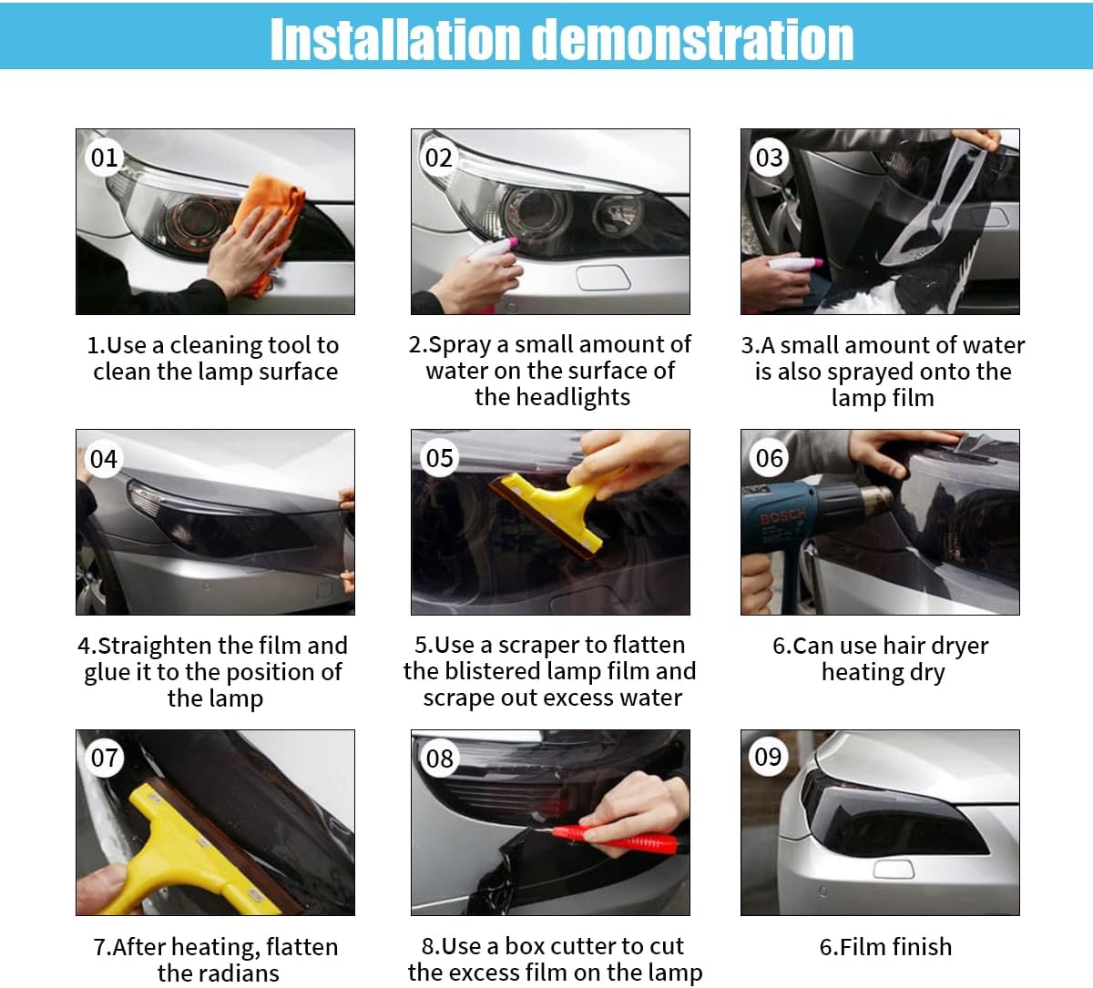 11.88×48 Inches Car Light Self-Adhesive Tint Film Brake Light Headlight Tail Light Fog Light Car Vinyl Wrap Protector Film Auto Modification Cover for Cars, Trucks, SUVs,(Car Light Tint Film)