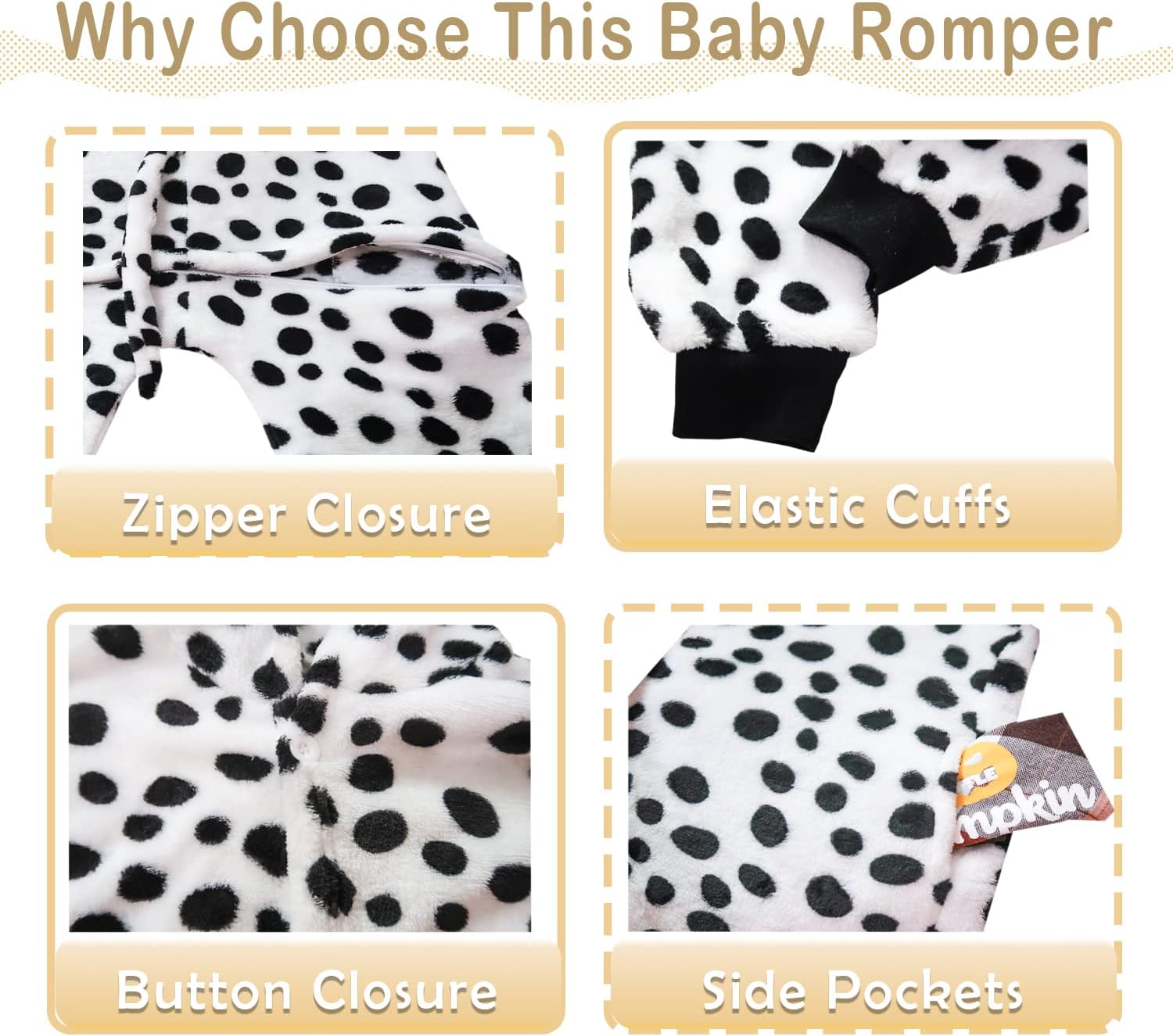 Dalmation Costume Baby Boy's Girl's Animal Bodysuit Baby Boy Girl Halloween Costume - Image 5