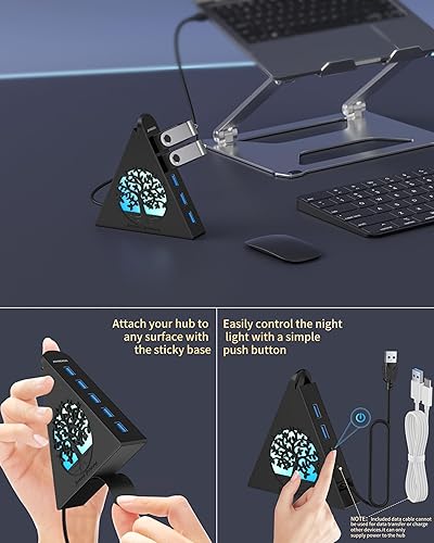 Vista 54 de 7 puertos USB 3.0, Hub USB Howling Wolf Pink – Cable de 2 pies de largo, expansor de concentrador USB vertical compatible con PC, laptop, unidad Rosa