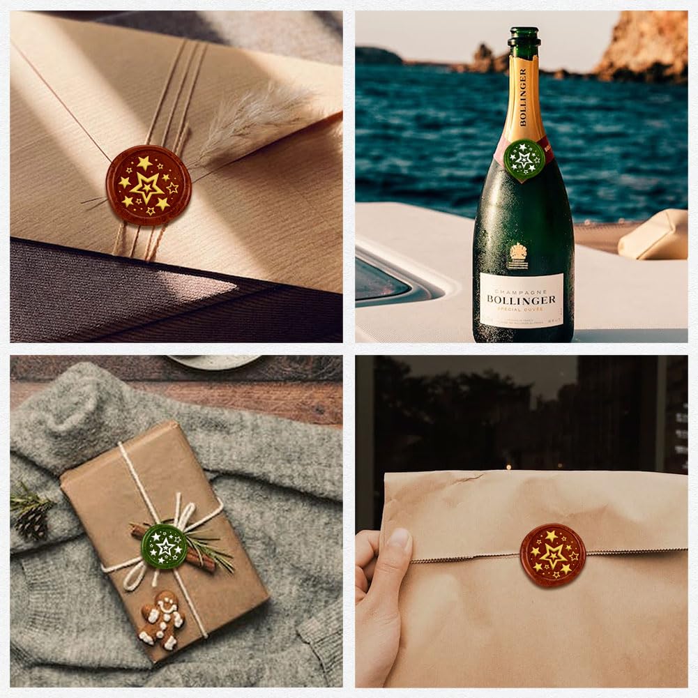 Timbro per ceralacca con molte stelle, stile vintage, 2,5 cm, con testa in ottone rimovibile, con manico in legno, per biglietti di auguri, buste di nozze, inviti, confezioni regalo
