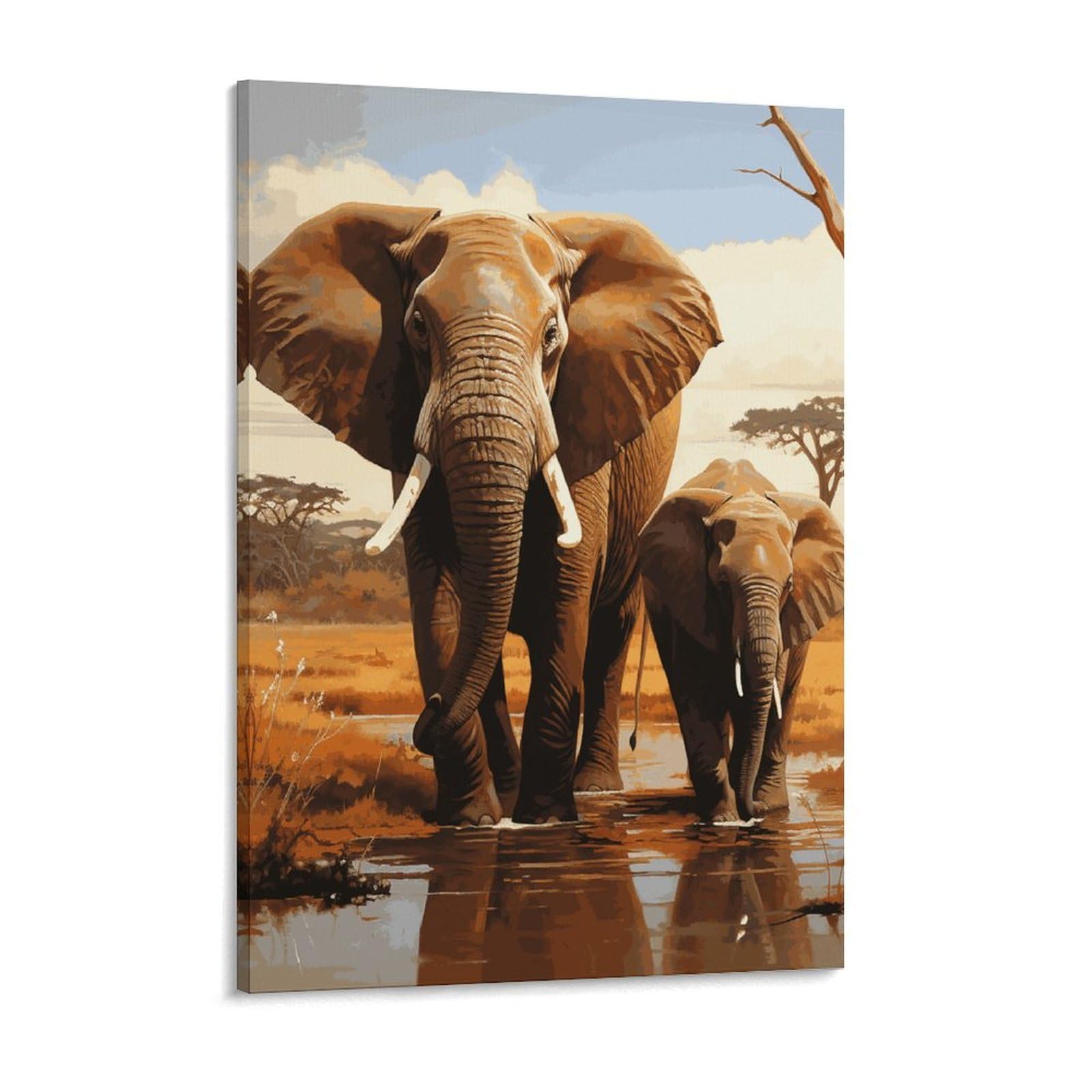 Elephant Family Canvas Wall Art for Bedroom 18x24inch Canvas Prints Artwork for Walls Modern Picture Artwork Painting for Living Room Aesthetic Wall Paintings for Bathroom Kitchen Office Deco