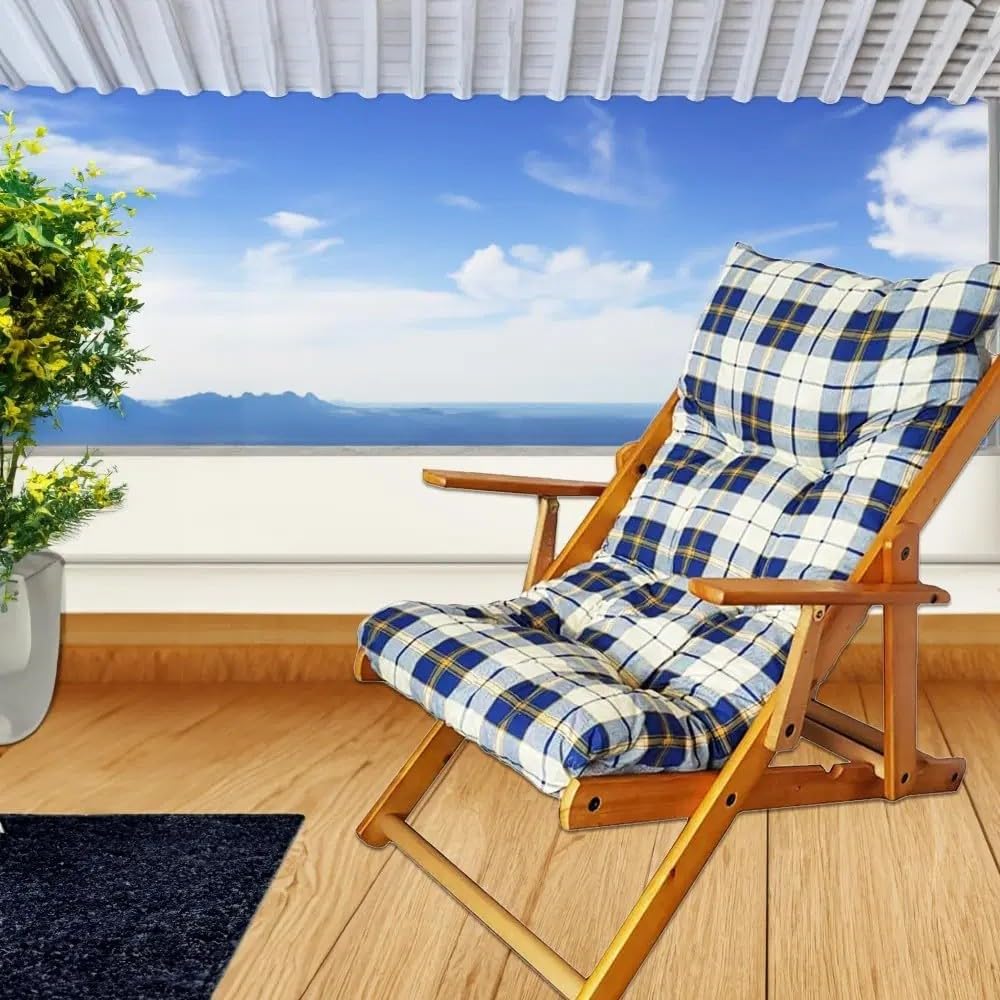 POLTRONA SEDIA SDRAIO RELAX 3 POSIZIONI IN LEGNO PIEGHEVOLE CUSCINO IMBOTTITO H 100 CM SOGGIORNO CUCINA SALONE DIVANO ARMCHAIR SOFA' (AZZURRA)