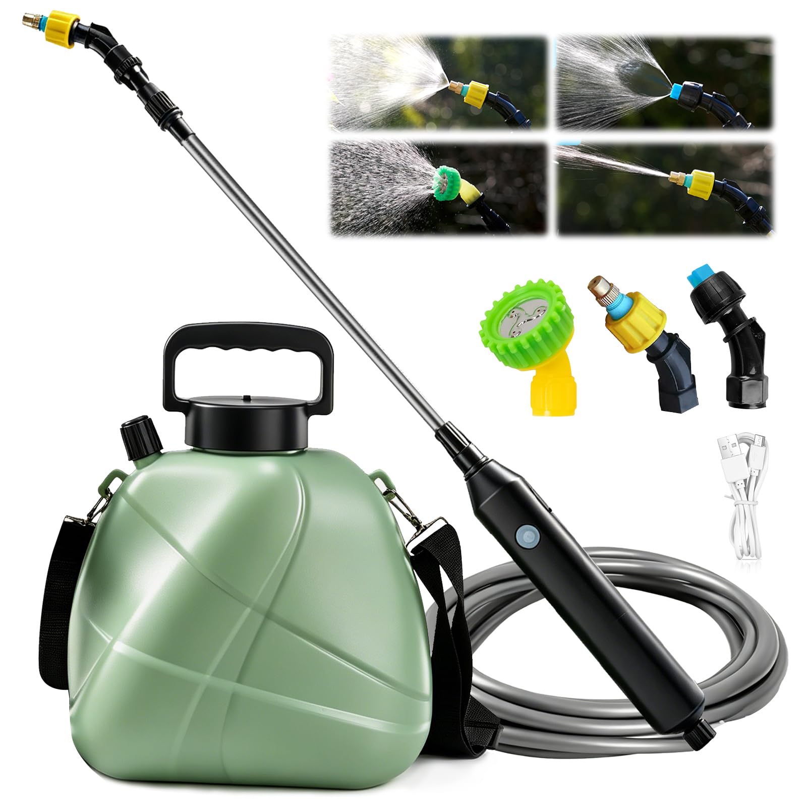 Spruzzatore a pressione da 5 l, spruzzatore elettrico per piante, a batteria, con 3 ugelli per nebbia e asta telescopica da 60 cm, spruzzatore elettrico a pressione, spruzzatore da giardino per la