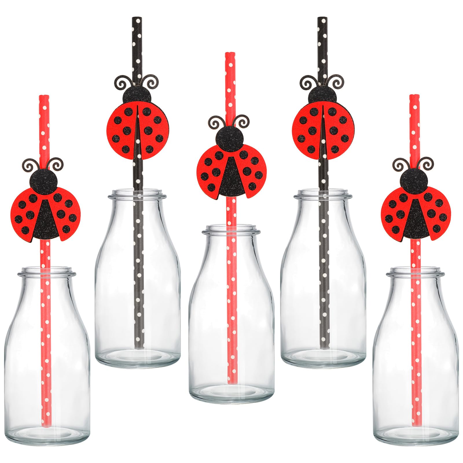 Pailles en papier coccinelle pour anniversaire enfant et baby shower multicolore x50