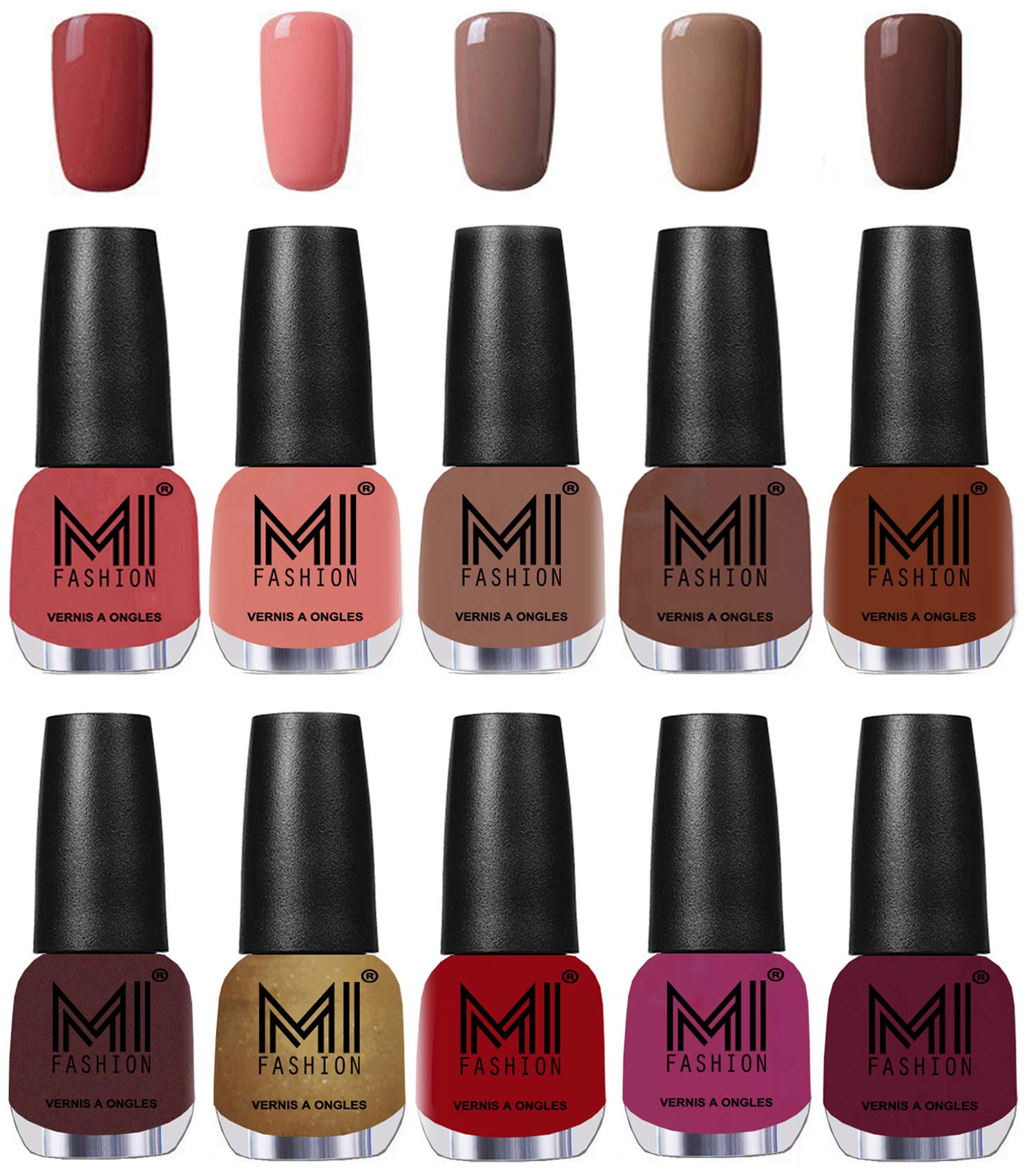 MI FASHION Super Glam Shine Nail Polish Top Coat 12ml Multicolor Combos Waterproof Bold Nail Paint Classic Shades For Every Look (Packs-10)-image-10
