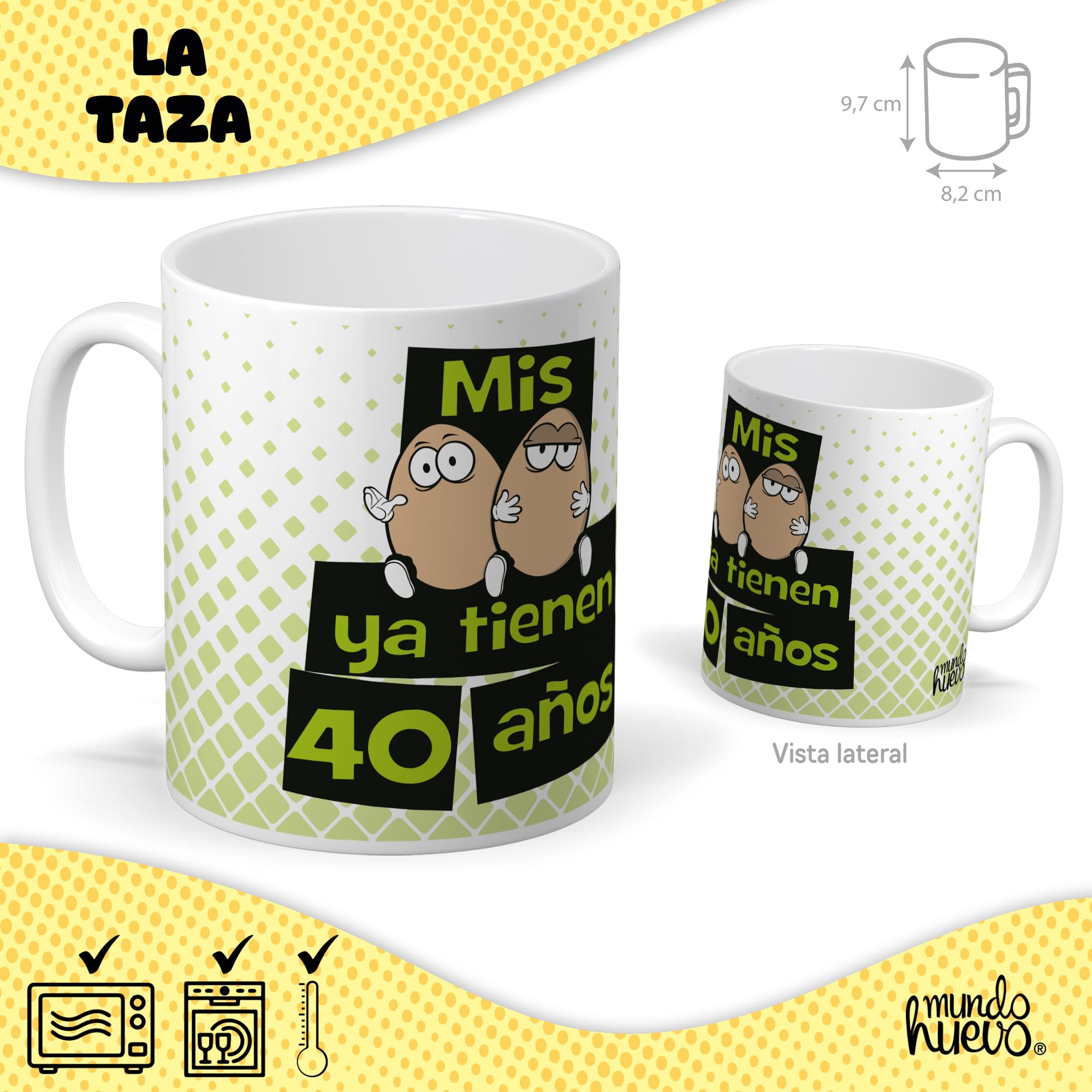 mundohuevo Super Regalo Personalizado para 40 cumpleaños Hombre | Taza de Cerámica + Calcetín 40 hombre + Caramelos |Mis huevos ya tienen 40 años | Detalle Original Día del Padre, amigos — view 2