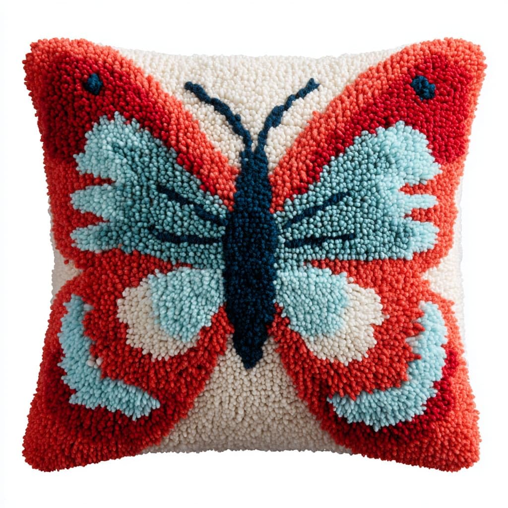 Taxpy Latch Hook Cushion Kits, Animals Butterfly DIY Latch Hook Kits Pillow Printed Cushion Embroidery Needlework Craft Embroidery Kit,17x17inch