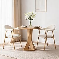 DUMOS Beige Dining Chairs Set of 2 - Modern Linen Fabric Upholstered Kitchen Side Chairs, Curved Backrest Farmhouse Metal Legs