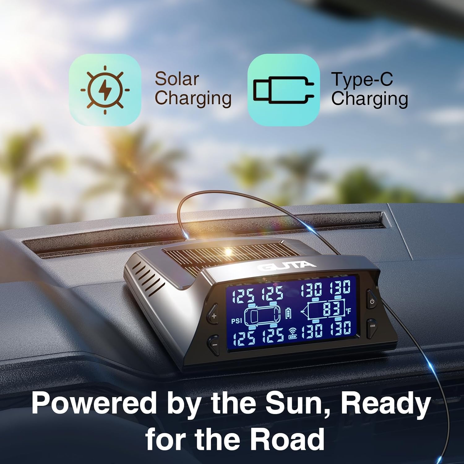 GUTA Trailer Tire Pressure Monitoring System with 10 Sensors and GT40 Solar RV TPMS with 8 Sensors