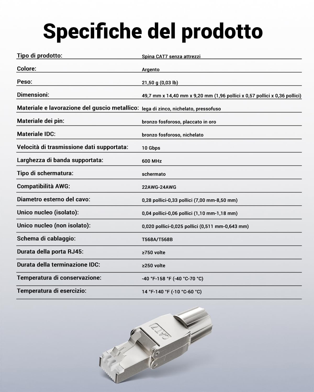 VCELINK Connettori RJ45 Cat7 Cat6A Connettore di Rete Senza Attre, 12 Pezzi | Connettore RJ45 Cat7 Cat6A senza attrezzi schermato, custodia metallo, supporto 10Gbps, compatibile cavi LAN installazione