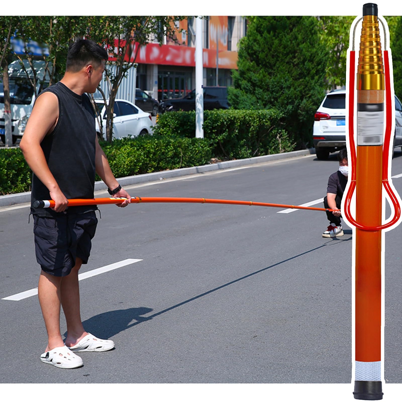 JKJZSALJ Rescue Pool Pole,Telescopic Lifeguard Rescue Hook, Adjustable Pool & Seaside Safety Pole With Body Hook, Lightweight Lifesaving Equipment For Drowning Prevention At Yachts & G,5.5m (18ft)
